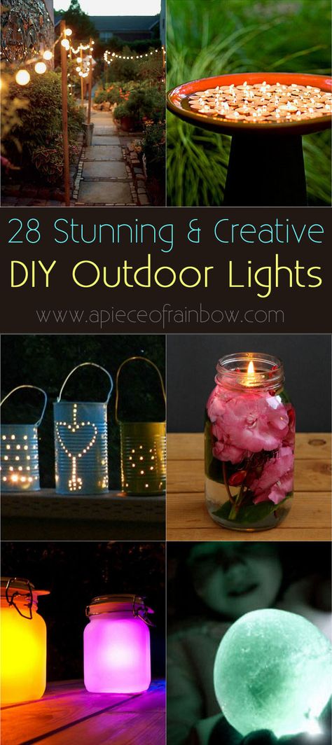 Diy Outdoor Lights, Hanging Mason Jar Lights, Organizing Printables, Diy Outdoor Lighting, Cheap Ideas, Hanging Mason Jars, Diy Lampe, Decor Storage, Diy Outdoor Decor