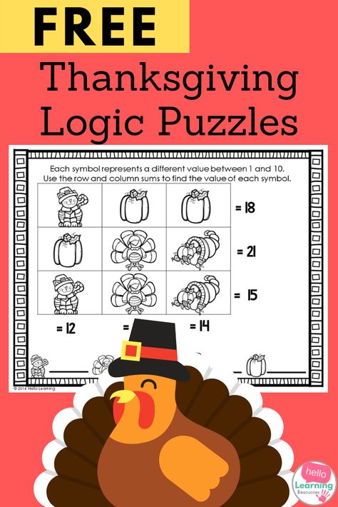 Are you looking for some fun critical thinking and logic puzzles for your students to work on leading up to Thanksgiving?  Check out this blog post to grab some free logic puzzles that are ready to print and use right away with your students!  #hellolearning #logic #mathpuzzles Thanksgiving Logic Puzzles, Small Group Math Activities, Thanksgiving Math Games, Thanksgiving Puzzle, Holiday Math Activities, Project Based Learning Math, Holiday Math, Logic Puzzle, Critical Thinking Activities