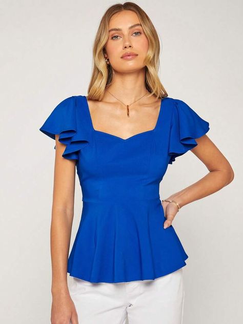 SHEIN BIZwear Sweetheart Neck Butterfly Sleeve Peplum Blouse Workwear | SHEIN USA Outfits Azul, Peplum Outfits, Butterfly Sleeve, Peplum Blouse, Women Blouses, Butterfly Sleeves, Sweetheart Neck, Cap Sleeve, Women Clothing