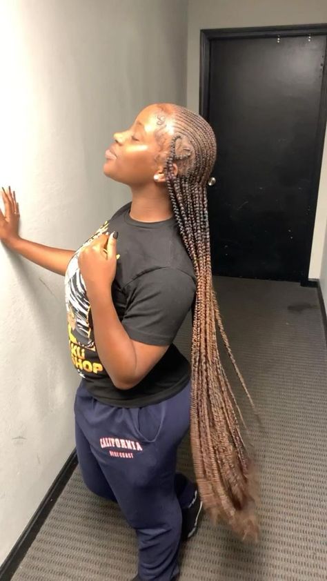 Feed in braids with heart on side😻😻😻 | Pinterest Scalp Braids For Black Women With Color, Extra Long Cornrows Braids, Small Braids To The Back For Black Women, Colored Feed In Braids Cornrows, Brown Straight Back Braids, Feed In Braids Color, Color Cornrows Braids, Long Straight Back Feed In Braids, Colored Feed In Braids