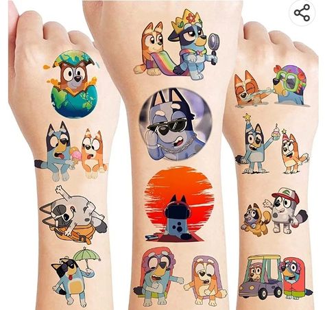 Kids Party Gift, Birthday Activities, Stickers For Kids, Dog Birthday Party, Cartoon Tattoos, Blue Birthday, Temporary Tattoo Stickers, Tattoos For Kids, Cartoon Stickers