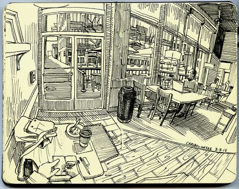 caribou coffee on the 16th st mall by paul heaston, via Flickr Prospective Drawing, Paul Heaston, Caribou Coffee, Moleskine Art, Sketchbook Drawings, Perspective Art, Architectural Sketch, Sketchbook Art Journal, Urban Sketchers