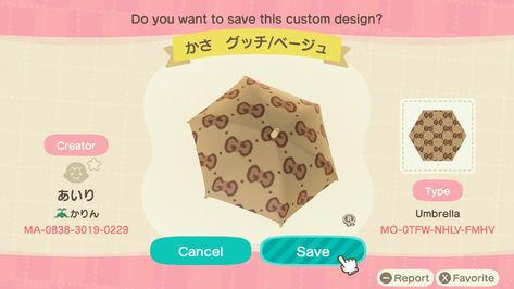 Umbrella Acnh Code, Animal Crossing Umbrella Design, Acnh Umbrella, Clothing Codes, Umbrella Design, Animals Crossing, Animal Crossing Characters, Acnh Inspo, Umbrella Designs