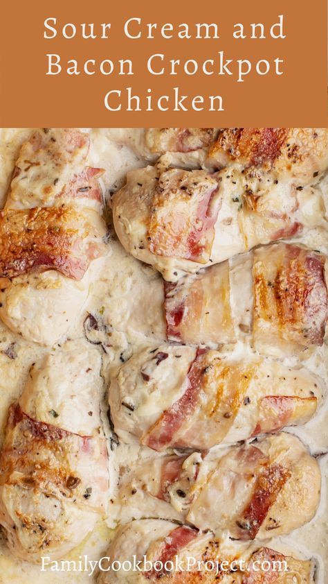 Sour Cream Chicken Crockpot Recipes, Chicken Sour Cream Crockpot, Crockpot Chicken Bacon Recipes, Crockpot Bacon Recipes, Crockpot Recipes With Sour Cream, Chicken And Bacon Crockpot Recipes, Slow Cooker Creamy Bacon Chicken, Crockpot Chicken Sour Cream Recipes, 2 Person Crockpot Meals