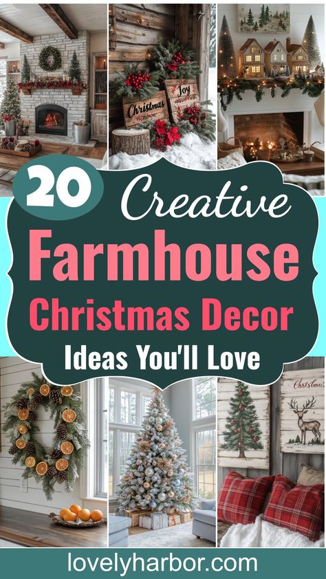 Transform your holiday with charming farmhouse Christmas decor ideas that make your home cozy and inviting. Perfect for a memorable 2024 season! Farm Theme Christmas Decor, Ranch Christmas Decor, Country Christmas Decorations Farmhouse, Decorating With Pine Cones, Christmas Fireplace Mantels, Farmhouse Christmas Decor Ideas, Make Your Home Cozy, Christmas Country, Vintage Christmas Crafts