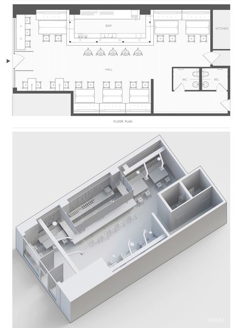 "HIKKI" Restaurant & Bar in Osaka, Japan Restaurant Bar Design Ideas, Bar Floor Plan, Bar Layout, Cafe Floor Plan, Cafe Plan, Restaurant Floor Plan, Restaurant Layout, Japan Interior, Bar Flooring