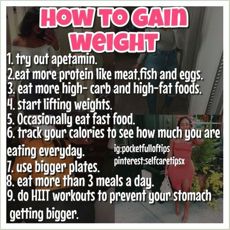 14 Tips It all boils down to making small sacrifices and employing specific techniques. And rather than giving you a one size fits all regimen, we figure you're more likely to stick with the plan if you pick the eating and exercise strategies that fit your lifestyle. Gain Weight For Women, Weight Gain Plan, Healthy Weight Gain Foods, Weight Gain Journey, Weight Gain Workout, Weight Gain Diet, Weight Gain Meals, Weight Gainer, Eat A Lot