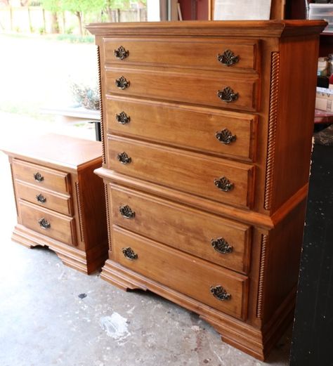 Dark Wood Bedroom Furniture Redo, Chest On Chest Dresser Makeover, Painted Oak Dresser Ideas, Painting Oak Dresser Black, Wooden Dresser Redo, Diy Oak Dresser Makeover, Cedar Dresser Makeover, Black Dresser Flip, Old Oak Dresser Makeover