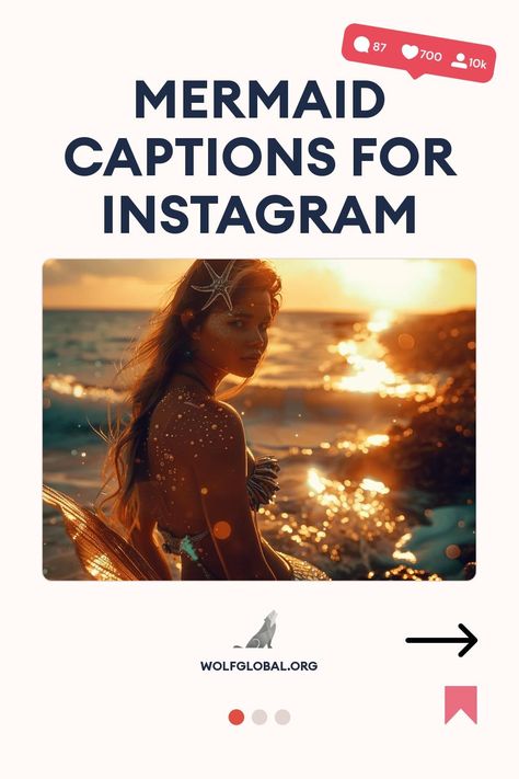 Promotional image for "Mermaid Captions for Instagram" featuring a woman by the sea at sunset.
A checklist of mermaid-themed statements with a "Get 100+ More" button and website link.
A smiling person with a laptop, advertising free Instagram likes and comments service. Mermaid Captions For Instagram, Mermaid Captions, Siren Costume, Mermaid Quotes, Caption For Girls, Magical Mermaid, Mermaid Kisses, Mermaid Photos, Ocean Girl