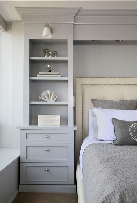 Smart storage surrounding bed Cabinets Bedroom, Bedroom Built Ins, Transitional Bedroom, Remodel Bedroom, Closet Bedroom, Book Shelf, Beautiful Bedrooms, Dream Bedroom, Bedroom Storage