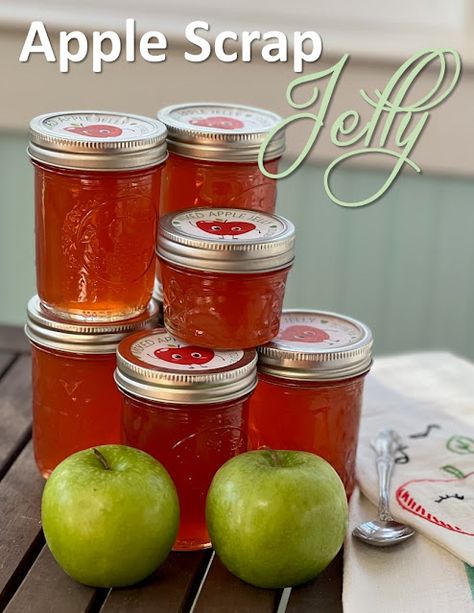 Apple Scrap Jelly With Pectin, Apple Scrap Jelly Recipe Canning, Canning Apple Scrap Jelly, Scrap Apple Jelly, Carmel Apple Jelly, Apple Peel Jelly Recipe, Apple Jelly From Peels And Cores, Apple Jelly From Juice, Apple Scrap Jelly Recipe