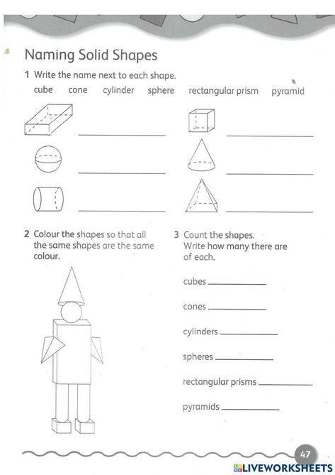 Solid Shapes Worksheet, Math Pages, Matching Worksheets, Shape Names, Shapes Worksheets, Solid Shapes, School Subjects, Online Workouts, Google Classroom