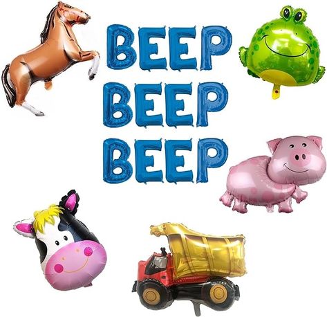 Amazon.com: Beep Beep Beep Blue Letters Balloon Banner, Little Truck Birthday Decorations, Pig Toad Cow 1st Birthday Party Decorations : Toys & Games Cow 1st Birthday Party, Truck Birthday Decorations, Cow 1st Birthday, Pig Balloon, Horse Balloons, Blue Letters, 1st Birthday Party Decorations, Truck Birthday, Farm Birthday Party