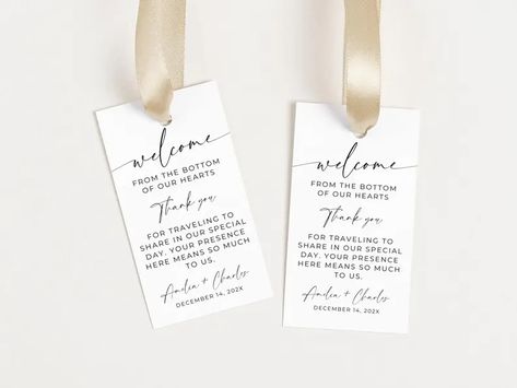 Thank You Notes for Wedding Welcome Bags. Note to Hotel Guests. Thank You Gift Favor Bag Label. Editable Template. Destination Wedding. GRD - Etsy Canada Bag Label, Wedding Welcome Bags, Hotel Guest, Welcome Bags, Favor Bag, Thank You Notes, Wedding Welcome, Wedding Printables, Banners Signs