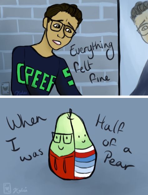 Half of a Pear Comic from Be More Chill featuring Michael Mell Boyf Riends, Michael In The Bathroom, Michael Mell, Be More Chill Musical, Credit Repair Business, Through A Window, Theatre Geek, Business Loan, Be More Chill