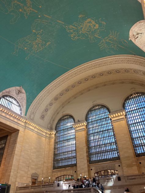 grand central station, ceiling, art, astrology, constellation, zodiac, painting, aesthetic, nyc, new york city, photo idea, post idea Zodiac Painting, Central New York, Aesthetic Nyc, Ceiling Art, Painting Aesthetic, Grand Central Station, Grand Central, Central Station, Painted Ceiling