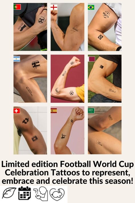 Limited edition soccer world cup celebration Tattoos to represent, embrace & celibate this season World Cup Celebration, Soccer World Cup, Fan Tattoo, Soccer World, World Cup, Soccer, Limited Edition, Football, Fan