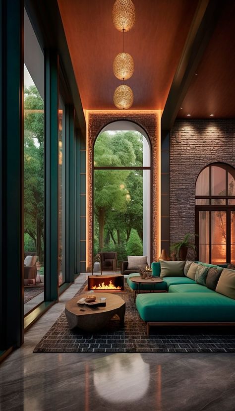 Persian Green Villa by Delnia Yousefi|Visualization Persian Design Home, Persian Style Home, Persian House Interior, Modern Persian Interior Design, Persian Architecture Modern, Persian Home Design, Bedroom Ideas Modern Farmhouse, Terrace House Interior Design, Persian Elements