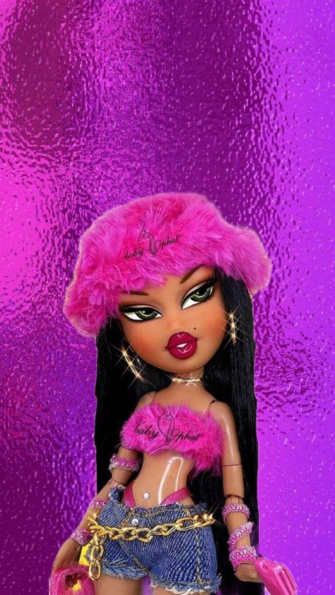 Bratz Wallpaper, Doll Backgrounds, Pink Glitter Wallpaper, Black Bratz Doll, Brat Doll, Whatsapp Wallpaper Cute, Pink Wallpaper Girly, Doll Aesthetic, Girly Wall Art