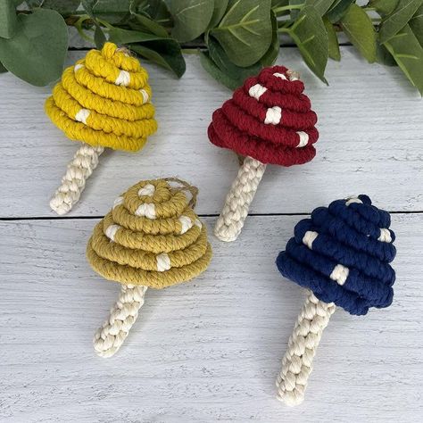 Sadgirl Rainbows 🌈 | How cute are these mushroom ornaments! Which color is your favorite?! 🍄 . . . #macrame #macramemakers #macramewallhanging #macramé… | Instagram Macrame Mushroom, Mushroom Christmas Ornaments, Mushroom Ornaments, Mushroom Cottagecore, Mushroom Christmas, Mushroom Crafts, October 21, Rustic Boho, Macrame Design