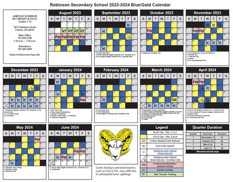 Calendar and Bell Schedules | James W. Robinson Secondary School Calendar Reminder, Middle School Student, Secondary School, High School Students, Middle School