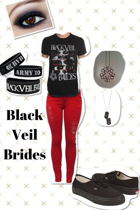 Black Veil Brides outfit!! Would be great for a concert! Black Veil Brides Concert Outfit, Black Veil Brides Bleeders, Black Veil Brides Inspired Outfits, Veil Outfits, Linen Jumpsuit Outfit, Cute Punk Outfits, Black Fishnet Top, Black Veil Brides Aesthetic, Black Veil Brides Wretched And Divine