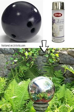 Spray Paint Bowling Ball Bowling Ball Crafts, Spray Paint Ideas, Bowling Ball Yard Art, Bowling Ball Art, Diy Jardin, Easy Patio, Diy Spray Paint, Garden Globes, Garden Balls