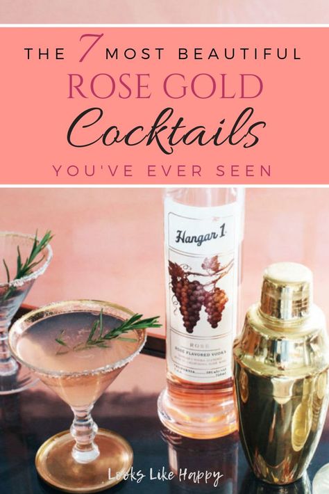 7 gorgeous rose gold cocktail recipes. Holiday cocktail recipes. Cocktail ideas. Drink Ideas. Rose Gold Drinks, Rose Vodka Cocktail, Rose Cocktails, Birthday Diner, Easy Sangria, Cocktails Vodka, Bachelorette Cocktails, Boat Drinks, St Germaine