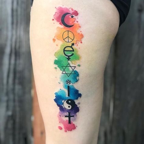 LIVING ART GALLERY on Instagram: “Watercolor coexist tattoo by @brittachristiansen . . . #brittachristiansen #livingartgallery #art #tattoo #tattoolounge #coexist…” Coexist Tattoo Ideas, Coexist Tattoo, Geometric Tattoo Tree, Tattoo Lounge, Dragon Tattoo Back Piece, Hippie Tattoo, Knuckle Tattoos, Dragon Sleeve Tattoos, Japanese Dragon Tattoos