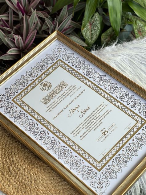 #nikanamaideas Nikkah Nama Frame, Nikkah Certificate Template, Nikkah Template, Nikah Contract, Unusual Wedding Invitations, Shaadi Decor, Nikkah Nama, Calligraphy Borders, Nikkah Certificate