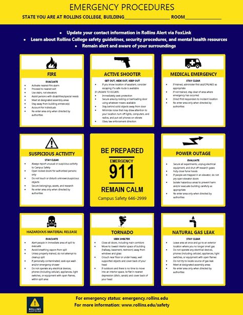 Emergency Procedure posters are an easy quick reference. These are made of durable vinyl print material, and available in the Campus Safety office. Emergency Procedures Poster, Emergency Procedures, Safety Officer, Resident Events, Emergency Response Team, Project Work, Vinyl Print, Work Family, Emergency Management