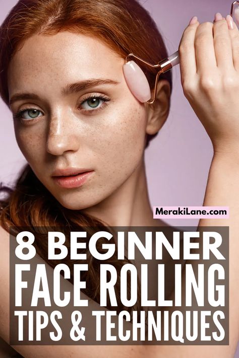 8 Face Rolling Tips and Tutorials for Beginners | If you want to know how to add face rolling into your skincare routine, but don't know where to start, this post will help! It explains the benefits of face rolling, the best face rollers to invest in (rose quartz, jade, etc.), tips and techniques, and step by step tutorials to show you exactly how to use a face roller. Facial massage is a great way to relieve face bloat and puffy eyes, and you'll learn which directions to roll and more! Rolling Face, Massage For Headache, Tension Release, Jade Rolling, Facial Massage Techniques, Face Massage Roller, Jade Face Roller, Facial Massage Routine, Under Eye Puffiness