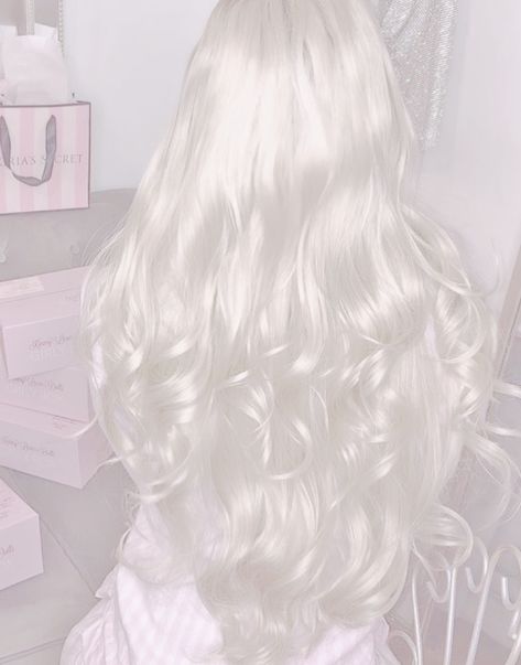 Snowy Blonde Hair, Snow White Hair Color, Nordic White Hair, Long White Hair Aesthetic, Elegant White Aesthetic, Long White Blonde Hair, White Hair Curly, White Hair Hairstyles, White Dyed Hair