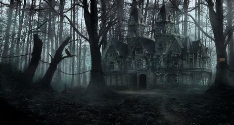 ArtStation - Creepy forest mansion, Mathieu Lamble Creepy Woods, Tumblr Design, Dark Mansion, Images Terrifiantes, Creepy Houses, Abandoned Mansion, Creepy Pictures, Abandoned Mansions, Gothic Horror