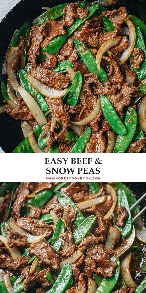 Beef with snow peas features tender juicy steak stir fried with crisp snow peas in a gingery, garlicky brown sauce. It is a satisfying and nutritious dish that takes less than 30 minutes to make - perfect for a weekday dinner. {Gluten-Free Adaptable} Beef And Snow Peas, Beef With Snow Peas, Asian Beef, Weekday Dinner, Chinese Cooking Recipes, Takeout Food, Brown Sauce, How To Cook Beef, Easy Chinese Recipes