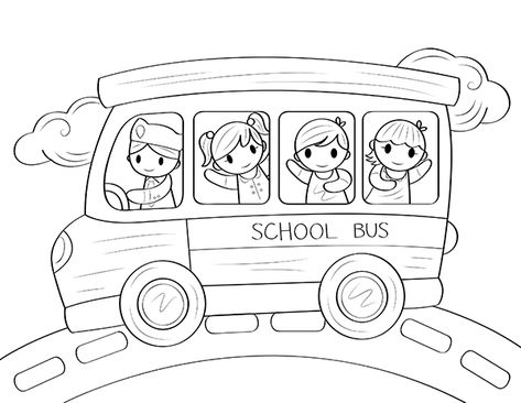 Free printable school bus coloring page. Download it from https://museprintables.com/download/coloring-page/school-bus/ My School Coloring Pages, Drawing For Coloring Free Printable, School Bus Coloring Page Free Printable, School Bus Printable, School Bus Coloring Page, School Bus Cartoon, Bus Coloring Page, School Bus Art, Bus Sekolah