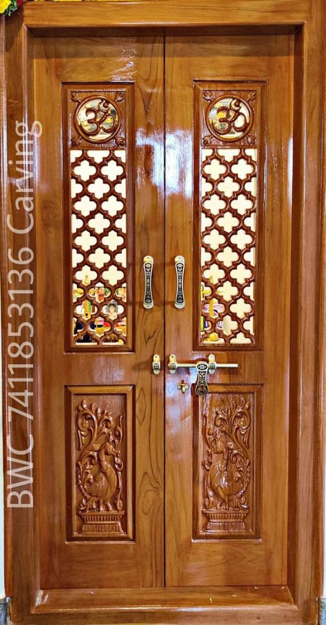 Indian Pooja Room Door Designs, Poja Door Design, Pooja Room Teak Door Design, Pooja Room Wood Door Design, Pooja Double Door Design, Wooden Pooja Door Design, Teak Wood Pooja Door Design, Puja Room Door Design Indian, Pooja Room Door Design Wood Carving