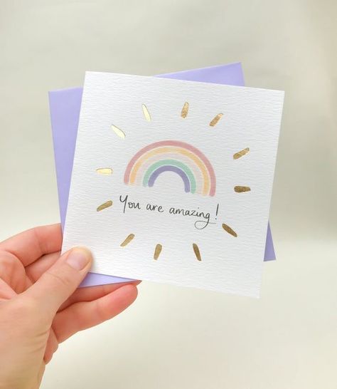 You are amazing card. Thank you rainbow card. Encouragement card for friend by Sunshine for Breakfas Rainbow Cards, Teachers Day Card, Under The Rainbow, Illustration Simple, Karten Design, Rainbow Card, Teacher Cards, Card Drawing, Simple Illustration