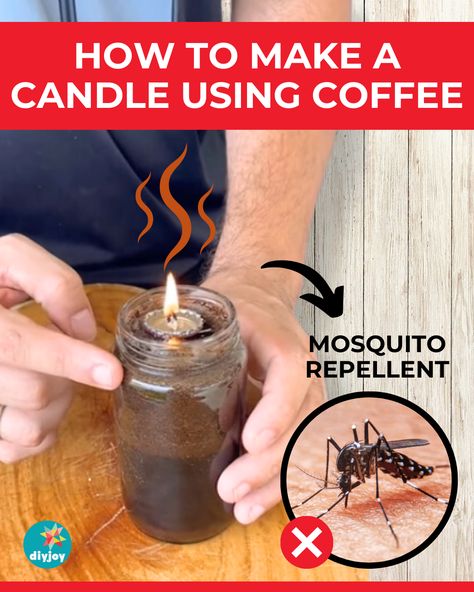 Make your home smell like coffee and keep mosquitoes and different insects away with this DIY coffee candle! Coffee Grounds Mosquito Repellant, Smell Like Coffee, Dyi Candle, Floating Candle Decorations, Diy Coffee Candle, Mosquito Repellent Candle, Diy Floating Candles, Giant Bubble Wands, Pottery Barn Decor