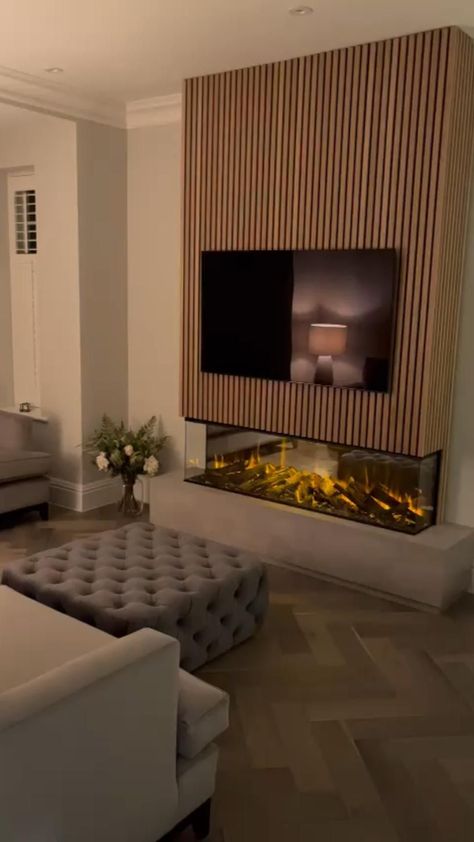 Fireplace Feature Wall, Gray Room, Minecraft Basement, Tv Fal, Built In Electric Fireplace, Feature Wall Living Room, Bar Basement, Decor Fireplace, Electric Fire