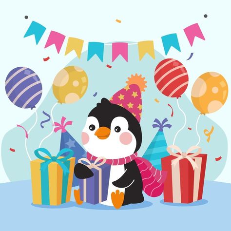 Penguin Having Birthday Party Birthday Penguin, 2nd Grade Spelling Words, Types Of Penguins, Birthday Party Images, Background Banner, Photography Design, Party Balloons, Celebration Cakes, Party Cakes