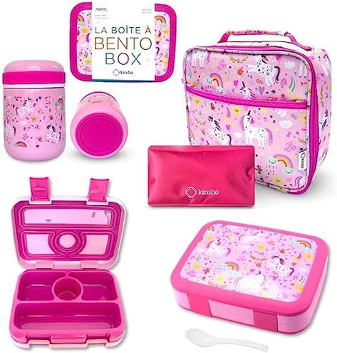 Amazon.com: Bento Lunch Box for Kids with Thermos Food Jar for Hot Food Soup, Insulated Lunch Bag and Ice Cold Pack Set, Stainless Steel Lunch Thermos, Container Boxes with 4 Compartments, Pink Unicorn : Baby Kids Lunch Box Ideas Schools, Lunch Thermos, Thermos Food Jar, Lunch Box For Kids, Food Soup, Unicorn Foods, Making Lunch, Hot Food, School Grades