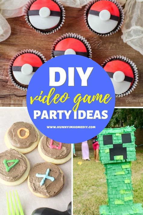 If you're looking for video game party ideas, you'll love this big list of DIY video game party ideas. These DIY party ideas are perfect for any video game birthday party, especially if you're looking for video game party ideas for boys. Whether you need DIY video game birthday party decorations or DIY video game party favors, you'll find everything you need for your video game party here. This list is full of DIY ideas for a video game party, including video game pinatas, video game decoration Geek Party Ideas, Video Game Tournament Party, Gamer Party Games, Gaming Party Food, Video Game Birthday Party Food, Nintendo Party Ideas, Diy Video Game Birthday Party, Diy Video Game Party, Video Game Party Food