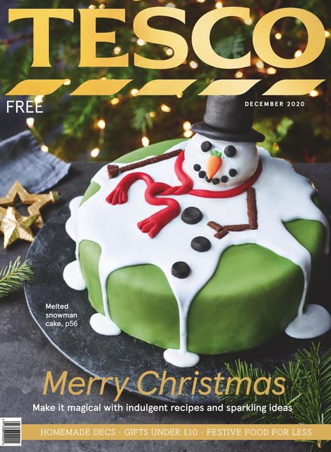 Tesco Recipes, Xmas Foods, Tesco Christmas, Christmas Magazine, Blue Icing, Snowman Cake, Easy Party Food, Animal Cakes, Apricot Jam