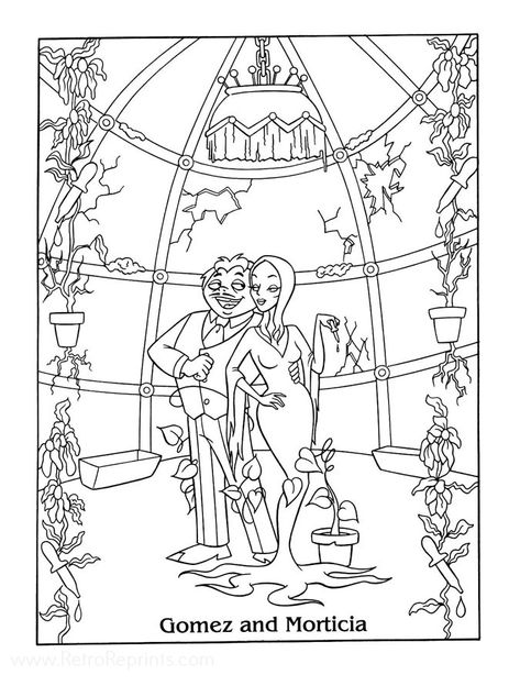 The Addams Family Coloring Pages, Addams Family Coloring Pages, Wednesday Addams Coloring Pages, 80s Coloring, Halloween Profile, Adult Color By Number, Family Coloring Pages, Gomez And Morticia, Diy Space