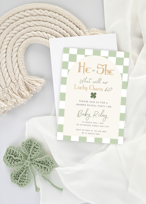 🍀 Get ready to reveal your newest arrival with our 'Lucky Charm Gender Reveal' invitations! Perfect for a whimsical and charming gender reveal party, our digital download invites are customizable and ready for the big reveal. Tap the pin to see more details and order your personalized invitation for a heartwarming announcement. #GenderReveal #LuckyCharm #BabyShower #DigitalInvite #EtsyShop #PersonalizedInvitation #BabyAnnouncement #HeOrShe #PartyPlanning #CustomInvites Lucky Charm Gender Reveal, St Patrick's Day Gender Reveal, Gender Reveal St Pattys Day, Lucky Charms Baby Shower Theme, Easter Gender Reveal Invitations, Big Reveal, Gender Reveal Invitations, He Or She, Reveal Party