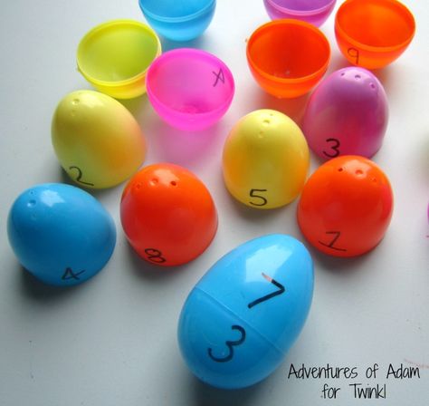 Number bonds to ten using plastic Easter Eggs - Adventures of Adam and Twinkl Easter Continuous Provision, Number Activities Eyfs, Spring Games For Kids, Easter Eyfs, Eyfs Easter, Maths Fun, Easter Egg Activities, Maths Eyfs, Eyfs Maths