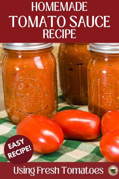 How to make homemade tomato sauce from fresh tomatoes. Easy recipe to make a large batch of tomato sauce for freezing or canning. Perfect for marinara sauce. Use this recipe in place of store bought canned tomato sauce and enjoy healthy natural organic tomato sauce. The Best Tomato Sauce, Homemade Tomatoes Sauce Recipes, How To Make Canned Tomato Sauce, Easy Canning Tomato Sauce, Best Canned Tomato Sauce, Pressure Canned Tomato Sauce, Canning Recipes For Tomatoes Sauces, Canning Taco Sauce From Fresh Tomatoes, Tomatoe Sauce Canning Recipe