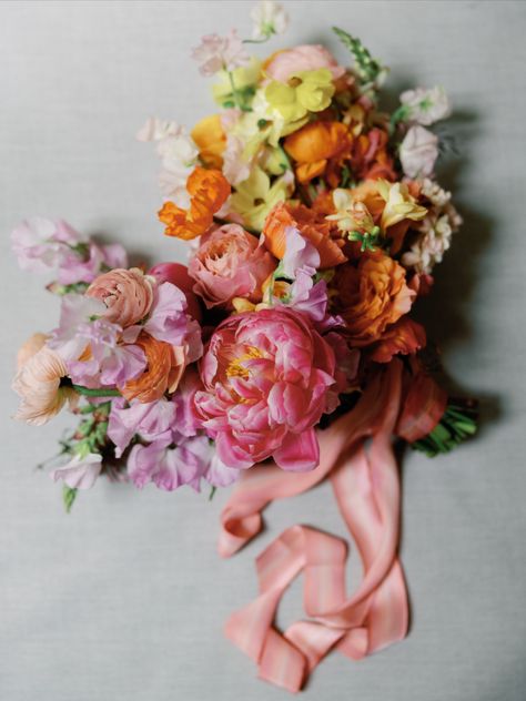 Luxury Peony Bridal Bouquet Pink Orange Blue Wedding Flowers, Blue Pink Orange Wedding Bouquet, Peach Pink Orange Wedding Flowers, Purple Pink Orange Wedding Flowers, Wedding Flowers Peach, Pink And Orange Peony Bouquet, Citrus Palette, Bridal Bouquet Bright, Pink Orange Purple Bouquet