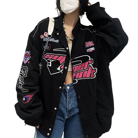 Looks Hip Hop, Preppy Mode, 90s Harajuku, Varsity Jacket Women, Moto Vintage, Harajuku Streetwear, Modieuze Outfits, Baseball Jacket, Korean Outfits